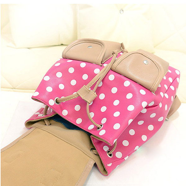 Polka Dot Block Backpack Double Pockets Preppy Style Casual Student Bag Backpack